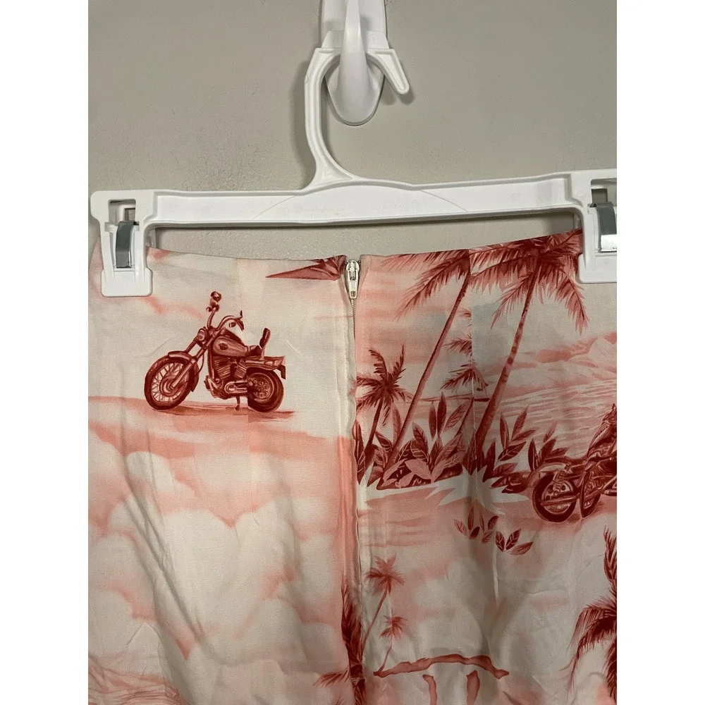Vintage Harley Davidson Pink Tropical Motorcycle‎ Mini Skirt Made in Hawaii